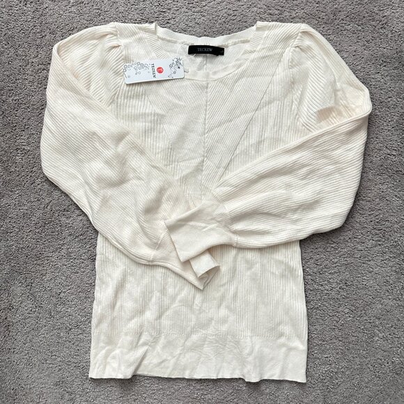 TECREW |  Women's Puff Sleeve Crew Neck Pullover Sweater | Cream | Size:… - Picture 2 of 7
